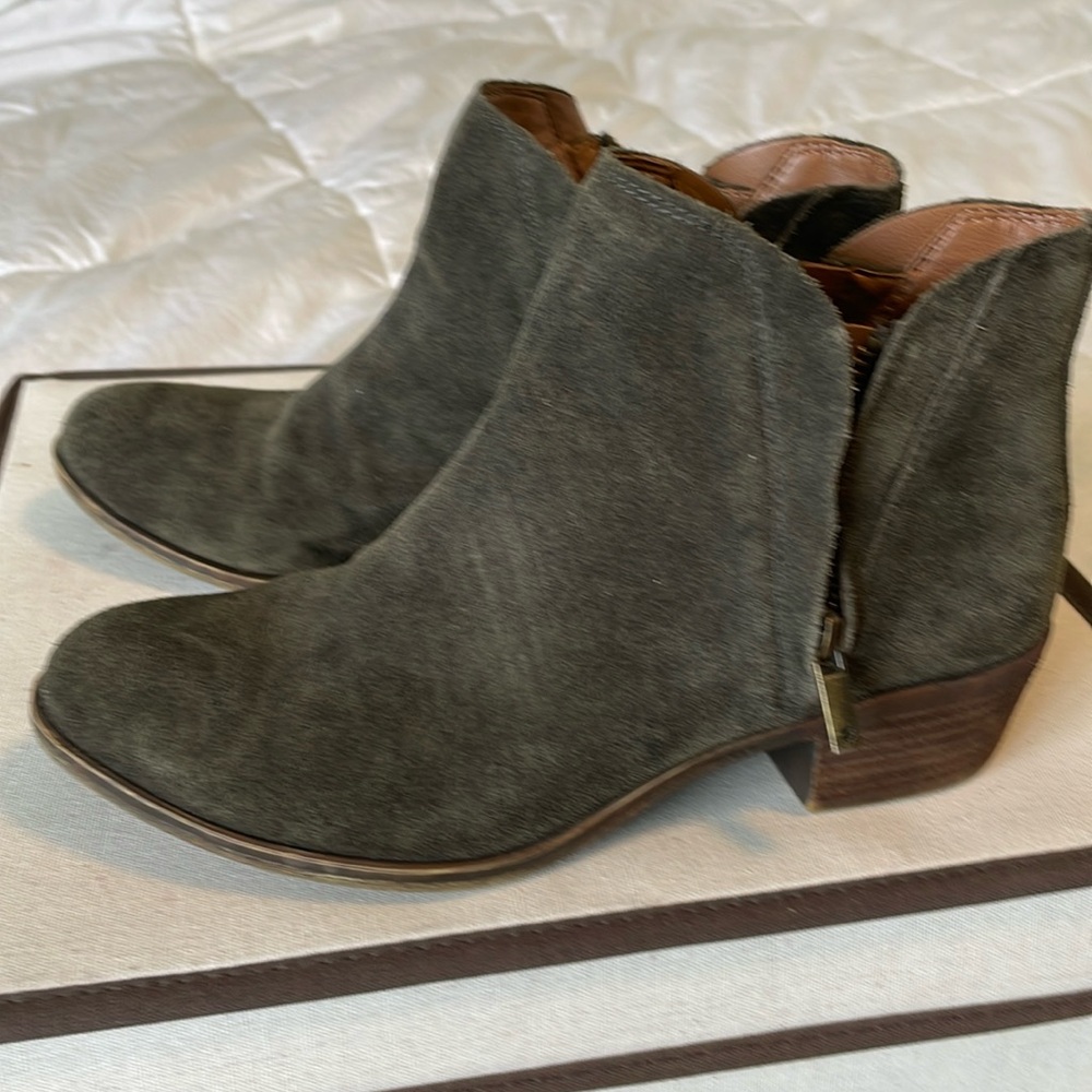 Lucky brand green suede:leather zip up boots - SIZE 7.5